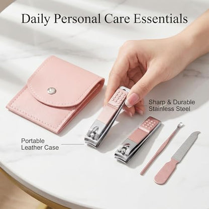 Nail Clippers for Women, 4pcs Rose Gold Professional Stainless Steel Nail Clipper Set with Portable Mini Nail Care Tools for Daily Fingernail Grooming and Travel Manicure Set