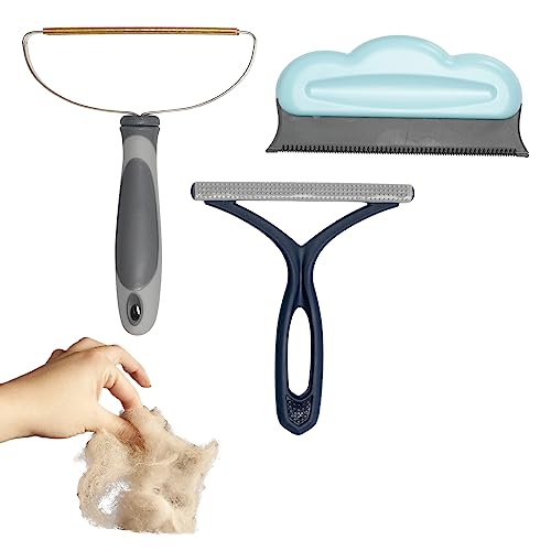 Pet Hair Remover Kit Set 3 Pack Portable Dog&Cat Hair Remover, Reusable Clothes Hair Remover for Sofas, Rugs, Pet Towers, Car Mats, Car Seats