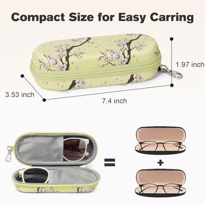 Double Eyeglasses Case, Dual Glasses Sunglasses Organizer with Zipper Closure, Eyewear Storage Box for Men Women Travel - color: Cherry Blossom