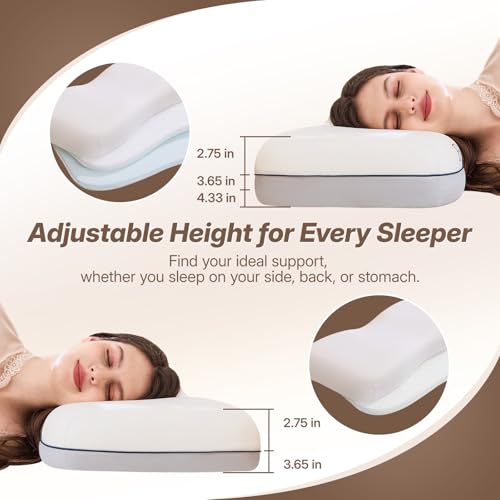 Cervical Neck Pillow for Neck & Shoulder Support, Adjustable Memory Foam Pillow with Customizable Height and Firmness, Ergonomic Pillow for Side, Back，Stomach and Combination Sleepers