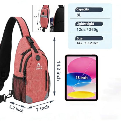 Sling Backpack for Women & Men, Crossbody Travel Bag with Water Bottle Holders, 17 Pockets, Quick-Access Phone Pocket, Hidden Security Pocket, Fits 11" Tablet, for Daily Carry, Travel, Theme Parks - color: M-rosehip