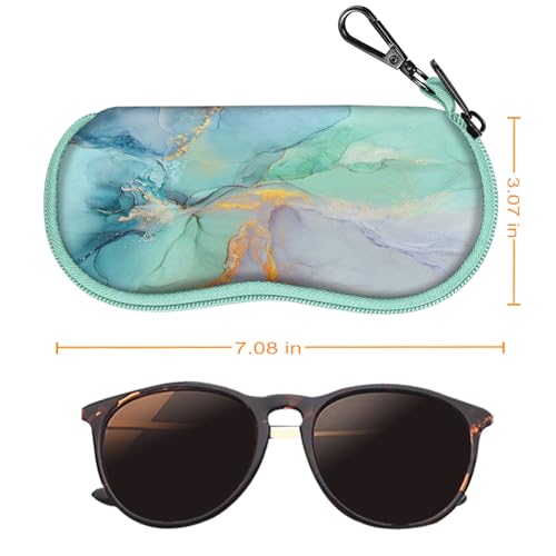 FINTIE Glasses Case with Carabiner, Ultra Light Portable Neoprene Zipper Sunglasses Soft Case - color: Emerald Marble