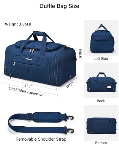 Hanke Expandable Carry On Luggage Bag,3 in 1 Duffle Bag for Travel,45L-55L Weekender Overnight Bag with 15.6" Compartment for Women & Men (Blue) - color: Blue