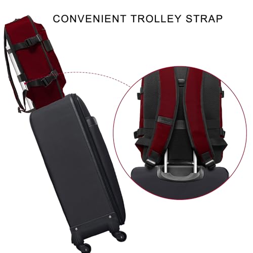 Underseat Carry-On Backpack Luggage, 15-inch Laptop Lightweight Backpack with trolley strap, Travel Commute Gym Sport, 17L Red Wine - color: Wine
