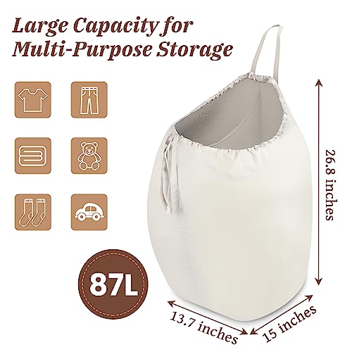 MCleanPin 87L Washable Laundry Bag with Handles, Travel Laundry Bag with Build in Divider, Beige with Divider - color: Beige with Divider