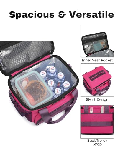SUNNY BIRD 12L Large Insulated Lunch Bag, Leakproof and Foldable Lunch Cooler Box for Women Adult and Men, Fits 18 Cans (Purple) - color: Purple