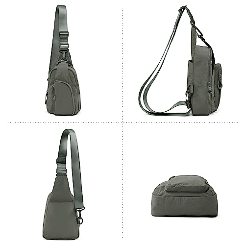 ODODOS Sling Bag with Adjustable Straps Crossbody Chest Bag Lightweight Backpack for Casual Traveling Hiking - color: Olive Charcoal