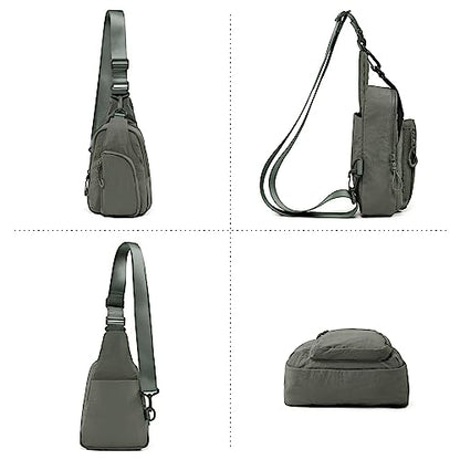 ODODOS Sling Bag with Adjustable Straps Crossbody Chest Bag Lightweight Backpack for Casual Traveling Hiking - color: Olive Charcoal
