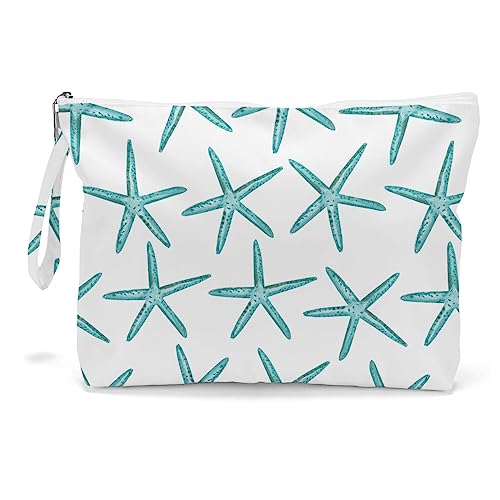 Fokongna Wet Dry Bag for Travel, Makeup, Swimsuit, Beach, Pool, Diapers, Yoga, Gym Clothes - Zipper Pouch for Women, Sister, Friends - Ocean Sea Shells Starfish Design - color: Starfish 05