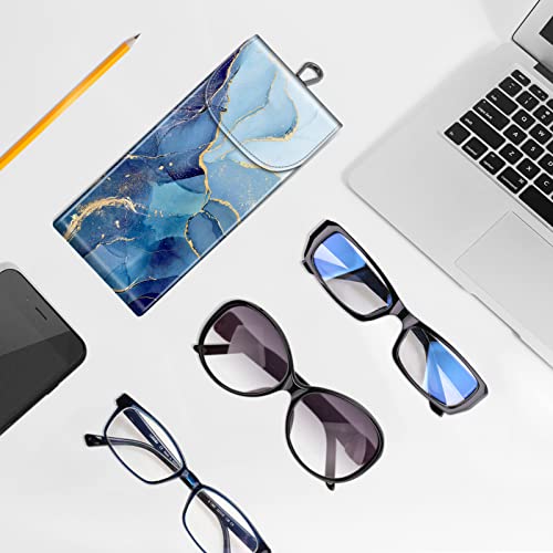 FINTIE Double Glasses Case with Carabiner Hook, Portable Vegan Leather Eyeglass Case Anti-scratch Sunglasses Pouch - color: Ocean Marble