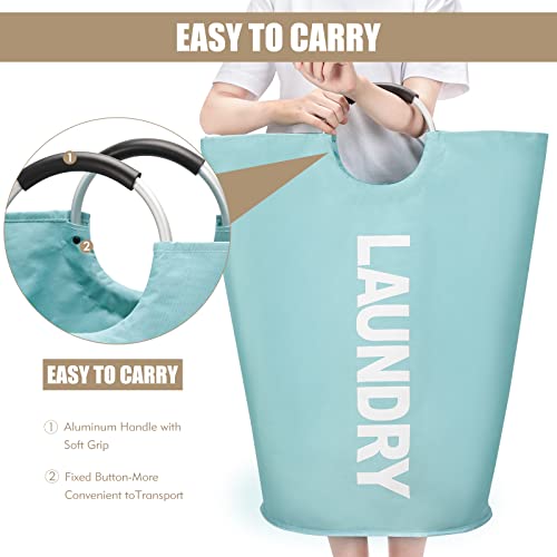 DOKEHOM 90L Large Laundry Basket, Collapsible Laundry Bag, Freestanding Tall Clothes Hamper, Foldable Washing Bin (Light Blue) - color: Light Blue, size: 90L