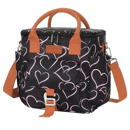 Joymee Large Insulated Lunch Bag Women Reusable Waterproof - Love Heart | Large Spacious, Cooler Lunch Bag, Adjustable Shoulder Strap, With Side Pocket, Bottle Holder, for Office Work Picnic Travel - color: Love Heart