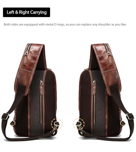 LANNSYNE Full Grain Leather Sling Bag For Men Crossbody Chest Daypack fits 10.5" iPad - color: Coffee2 for 10.5" Ipad
