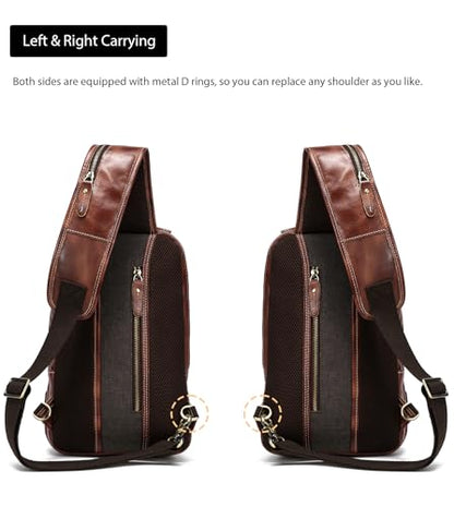 LANNSYNE Full Grain Leather Sling Bag For Men Crossbody Chest Daypack fits 10.5" iPad - color: Coffee2 for 10.5" Ipad