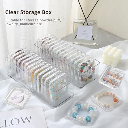 15 Pcs Clear Travel Jewelry Cases with Storage Box Plastic Jewelry Organizer Protective Container for Bracelets, Necklaces, Earrings, Powder Puff, Press-on Nails