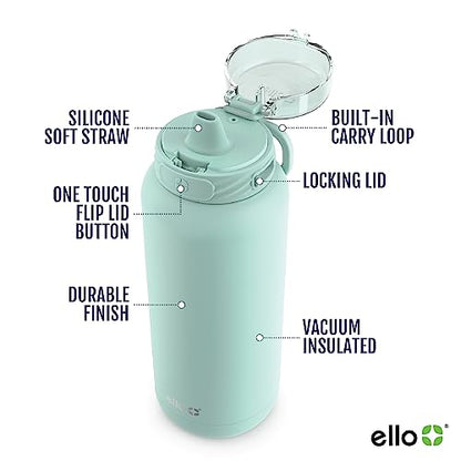 Ello Cooper 22oz Stainless Steel Water Bottle with Straw and Carry Handle, Double Walled and Vacuum Insulated Metal, Leak Proof Locking Lid with Soft Silicone Spout, Reusable, BPA Free, Yucca - color: Yucca, size: 22 Ounces
