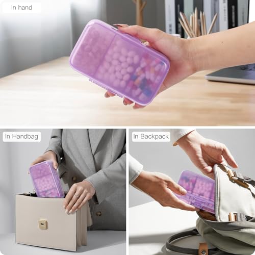 FYY Weekly Pill Organizer with Labels,8 Compartments Travel Daily Pill Case Airtight Moistureproof Large Pill Box to Hold Vitamins, Fish Oil, Supplements,Cotton Swab and Bandages-Purple - color: Purple