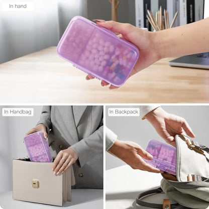 FYY Weekly Pill Organizer with Labels,8 Compartments Travel Daily Pill Case Airtight Moistureproof Large Pill Box to Hold Vitamins, Fish Oil, Supplements,Cotton Swab and Bandages-Purple - color: Purple