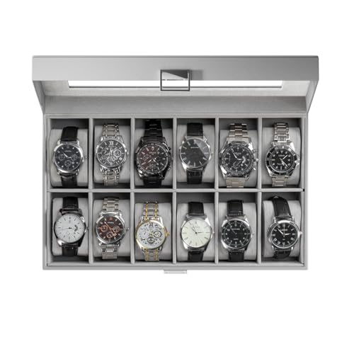 ProCase Watch Box Organizer, 12 Slot Watch Display Case With Glass Lid, Watch Storage Holder Mens Watch Case, Anniversary Birthday Valentine Gifts for Men Women -12 Slot, Grey - color: Grey, size: 12-Slot