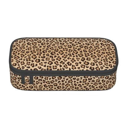 Perinsto Brown Leopard Print Pencil Case Big Capacity Multi Compartment Stationery Box Pencil Pouch Holder Desk Organizer For School Office Home - color: Leopard #01