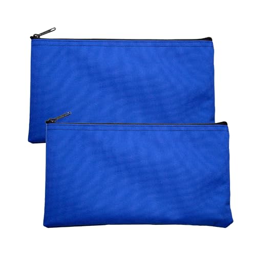 Multipack of 2 Compact Zipper Cloth Pouches, Zipper Bag, Travel Toiletry, Cosmetics, Stationary Case, 11 x 6 inches (Royal Blue) - color: Royal Blue