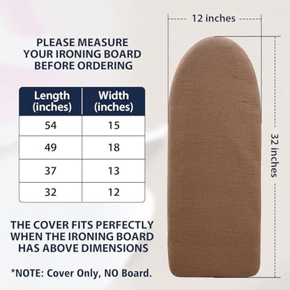 Seiritex Ironing Board Cover 12 x 32 inch, Fits Table Top Ironing Board Heat Reflective, 3 Layers Thick Padding with Elasticized Edges, Small Iron Board Cover (Brown) - color: Brown, size: 12x32