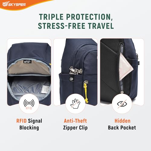 SKYSPER Sling Bag RFID Anti-Theft Crossbody Bag Recycled Travel Cross Body Bag Shoulder Sling Daypack - color: Blue