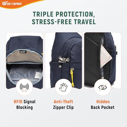 SKYSPER Sling Bag RFID Anti-Theft Crossbody Bag Recycled Travel Cross Body Bag Shoulder Sling Daypack - color: Blue