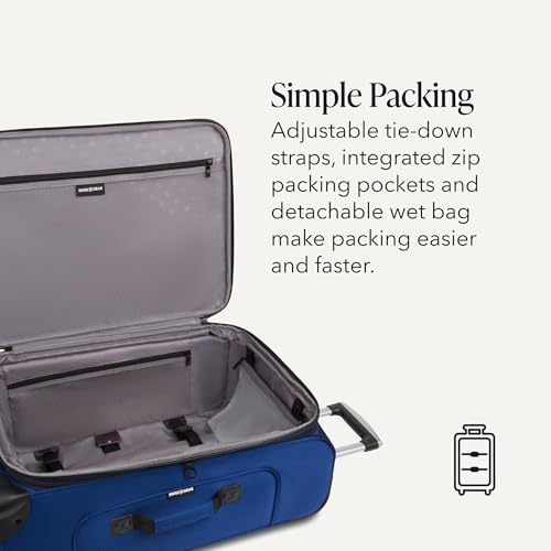 SWISSGEAR Sion Softside Expandable Spinner Luggage Durable Lightweight Travel Suitcase, Blue, Checked-Medium - color: Blue, size: Checked-Medium