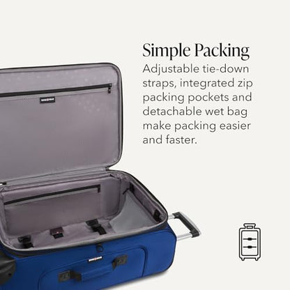 SWISSGEAR Sion Softside Expandable Spinner Luggage Durable Lightweight Travel Suitcase, Blue, Checked-Medium - color: Blue, size: Checked-Medium