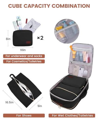 LOVEVOOK 40L Travel Backpack for Women & Men, Airline Approved Carry On Luggage with 3 Packing Cubes, TSA Overnight Bags, Waterproof Personal Item Bag, Weekender Essentials Backpacks fits 17" Laptop - color: Black-grey-brown, size: Large