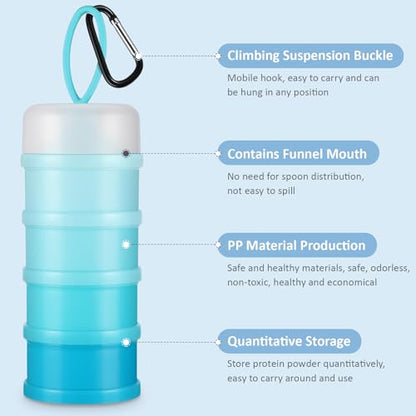 Baderke 2 Pcs Protein Powder Container with Funnels Stand, 4 Stackable Leakproof Protein Powder Dispenser, Portable Keychain Powder Container for Workout, Fitness, Travel(Blue) - color: Blue
