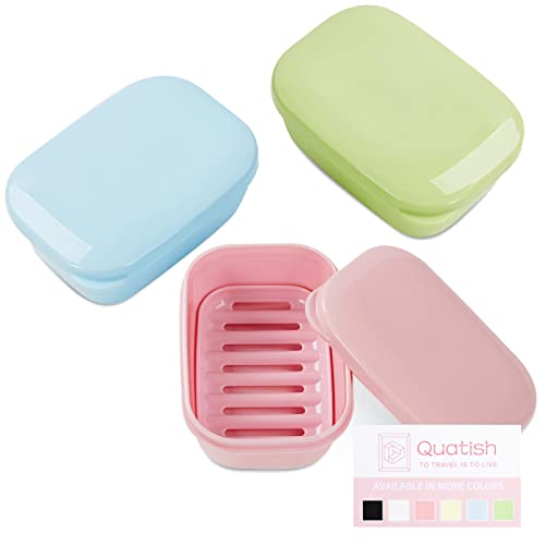 Quatish 3 Pack Travel Soap Case Leakproof, Portable Travel Bar Soap Holder Container with Lid for Camping, Gym, Multicolor - color: Pink,green,blue