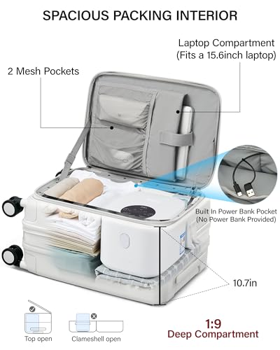 Hanke 20 Inch Expandable Carry On Luggage with Cup Holder 22x14x9 Airline Approved, Top Opening Hard Shell Suitcases with Wheels, Carry-On Travel Suitcase Trunk Luggage with Lock, Smoke White - color: Smoke White, size: Expandable 20 Inch