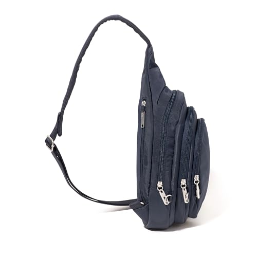 Baggallini Securtex® Anti-Theft Multi Zip Sling - Lightweight 8.6"x15.2" Travel Bag with Locking Zippers & RFID Protection - color: French Navy