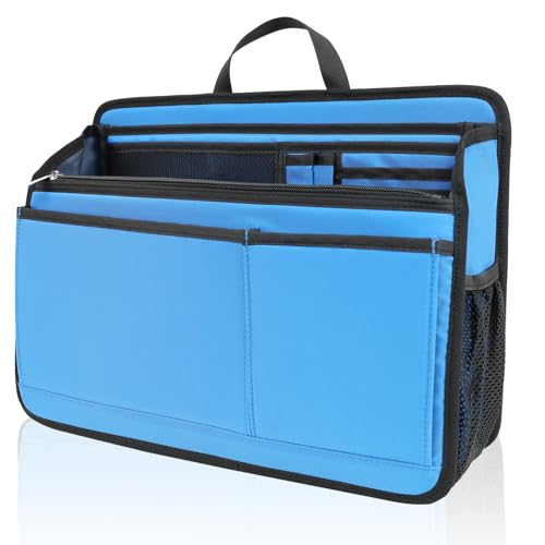 Large Rugged Organizer Insert for Briefcase Tote Shoulder Messenger Bag-20 Pockets,Padded Water-repellent Nylon-Blue - color: Blue, size: Large