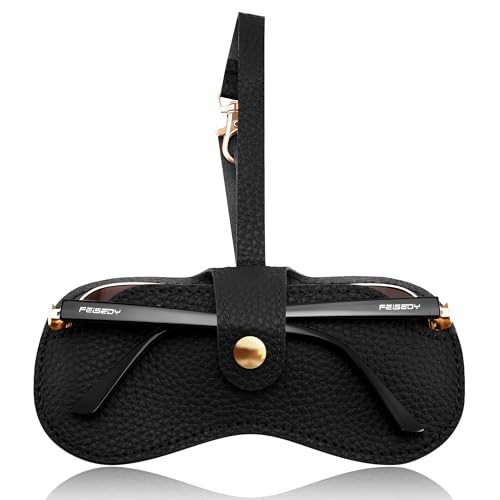 FEISEDY Soft Leather Sunglass Case-Slim Portable Glasses Holder with Button-Closure Wrist Strap for Travel & Outdoor B0308 - color: Black