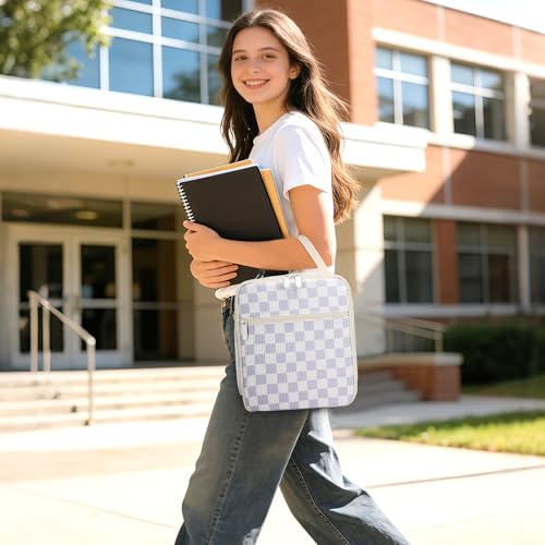 Lunch Box for Women Men Adult Insulated Lunch Bag Women Men Small Reusable Lunchbox for Work Picnic Travel (Beige-Purple Plaid) - color: Beige-Purple Plaid