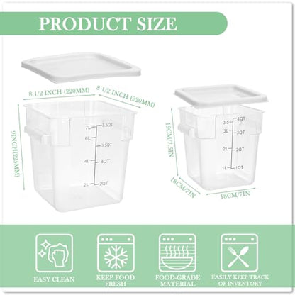 Lallisa 4 Pcs 8qt & 4qt Clear Food Storage Containers with Lids Handles and Scales, Stackable Plastic Square Food Storage Containers for Dough Proofing Baking Kitchen Restaurant(White) - color: White