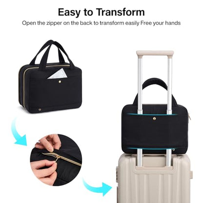 Hanke Hanging Travel Toiletry Bag for Women with Jewelry Organizer Compartment, Travel Essentials Toiletries and Makeup Bag, Water-Resistant & Stain-Resistant with Trolley Strap (Black) - color: Black