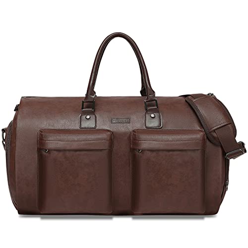 Modoker Convertible Leather Garment Bag, Carry on Garment Bags for Travel Waterproof Garment Duffel Bag Gifts for Men Women Business - 2 in 1 Hanging Suitcase Suit Travel Bags in Brown - color: A-Dark Brown