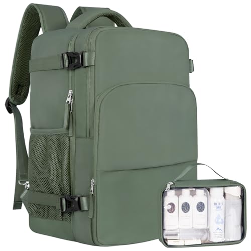 Sinaliy Personal Item Backpack, Carry on Travel Backpack with Multi-Pockets, Waterproof Casual College 16inch Laptop Backpack for Men Women, Army Green - color: Army Green, size: Large