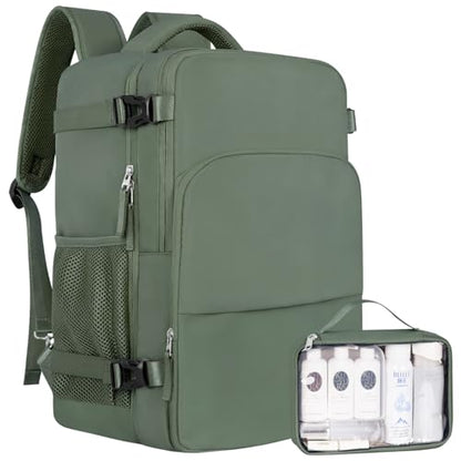 Sinaliy Personal Item Backpack, Carry on Travel Backpack with Multi-Pockets, Waterproof Casual College 16inch Laptop Backpack for Men Women, Army Green - color: Army Green, size: Large