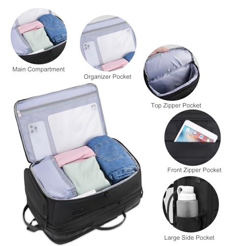 MOSISO 40L Travel Backpack for Women Men, 17-17.3 inch Expandable Extra Large Laptop Backpack Flight Approved Anti-theft, TSA Computer Daypack Bag with USB Port for Weekender Business Hiking, Black