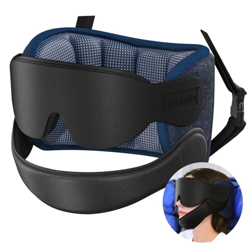 SARISUN Travel Pillows for Airplanes with Sleep Eye Mask, Chin Strap, Airplane Pillow for Long Flights, Car Road Trip, 360° Support Headrest, Travel Essentials Stop Bobblehead, Mottled Blue - color: Mottled Blue