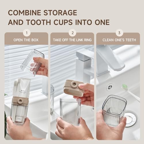 Topavatop Toothbrush Travel Case, 2 in 1 Toothbrush Holder and Rinse Cup, Large Capacity Toothbrush Cup with Cover, Portable Travel Toothbrush Holder for Traveling, Camping, Trip - 1Pcs - Beige&Clear - color: Clear