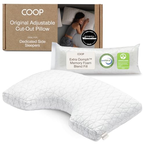 Coop Home Goods Original Cut-Out Adjustable Pillow, Queen Size Bed Pillows for Neck & Head Support, 18 x 28 “ Memory Foam Pillows - Medium Firm for Side Sleeper, CertiPUR-US/GREENGUARD Gold - color: Cut-out White, size: Queen