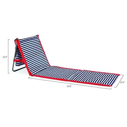 PICNIC TIME Beachcomber Portable Lounger - Soft Beach Mat & Chair - Blue Pinstripe - color: Blue Pinstripe