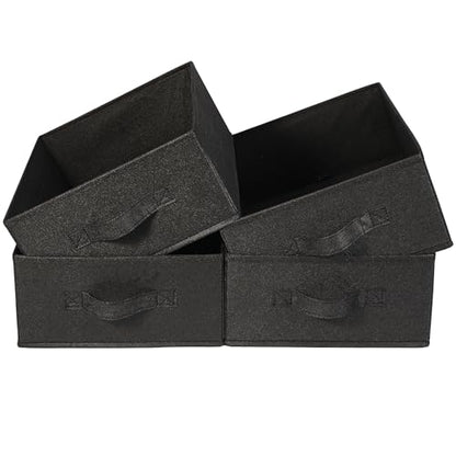 JAKAGO Fabric Storage Bins set of 4 Rectangle Storage Baskets with Handle Foldable Closet Organizer for Clothes Towel bedding Books Collapsible Clothing Container for Shelves Bedroom(Black Low)