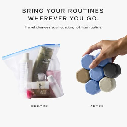 Cadence Travel Containers - Daily Routine Capsule Set - Magnetic Containers with Lids,4 Flex Mediums (1.32oz) & 3 Flex Smalls (0.56oz) - Shampoo, Conditioner, Body Wash, Pills, & More - Charcoal - color: Charcoal